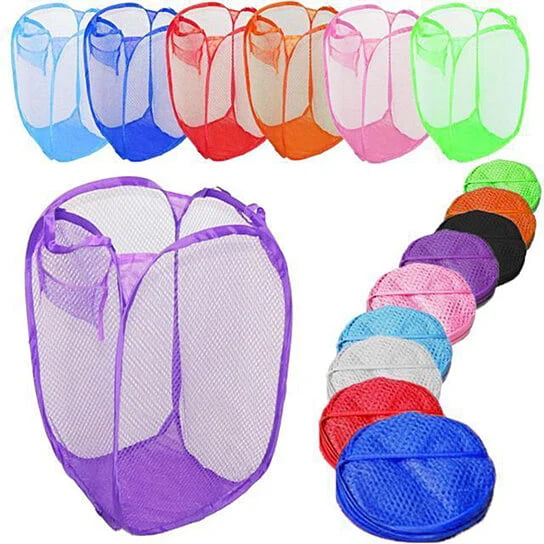 Foldable Mesh Washing Basket Laundry Bag Bin Hamper Best Storage S7Q9 